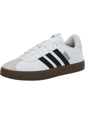 adidas White Low-Top Sneaker with Black Stripes and Brown Outsole